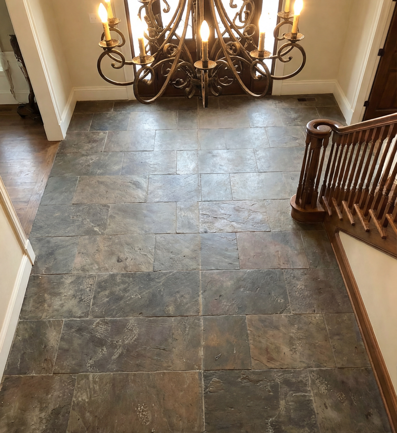 Slate floor before restoration