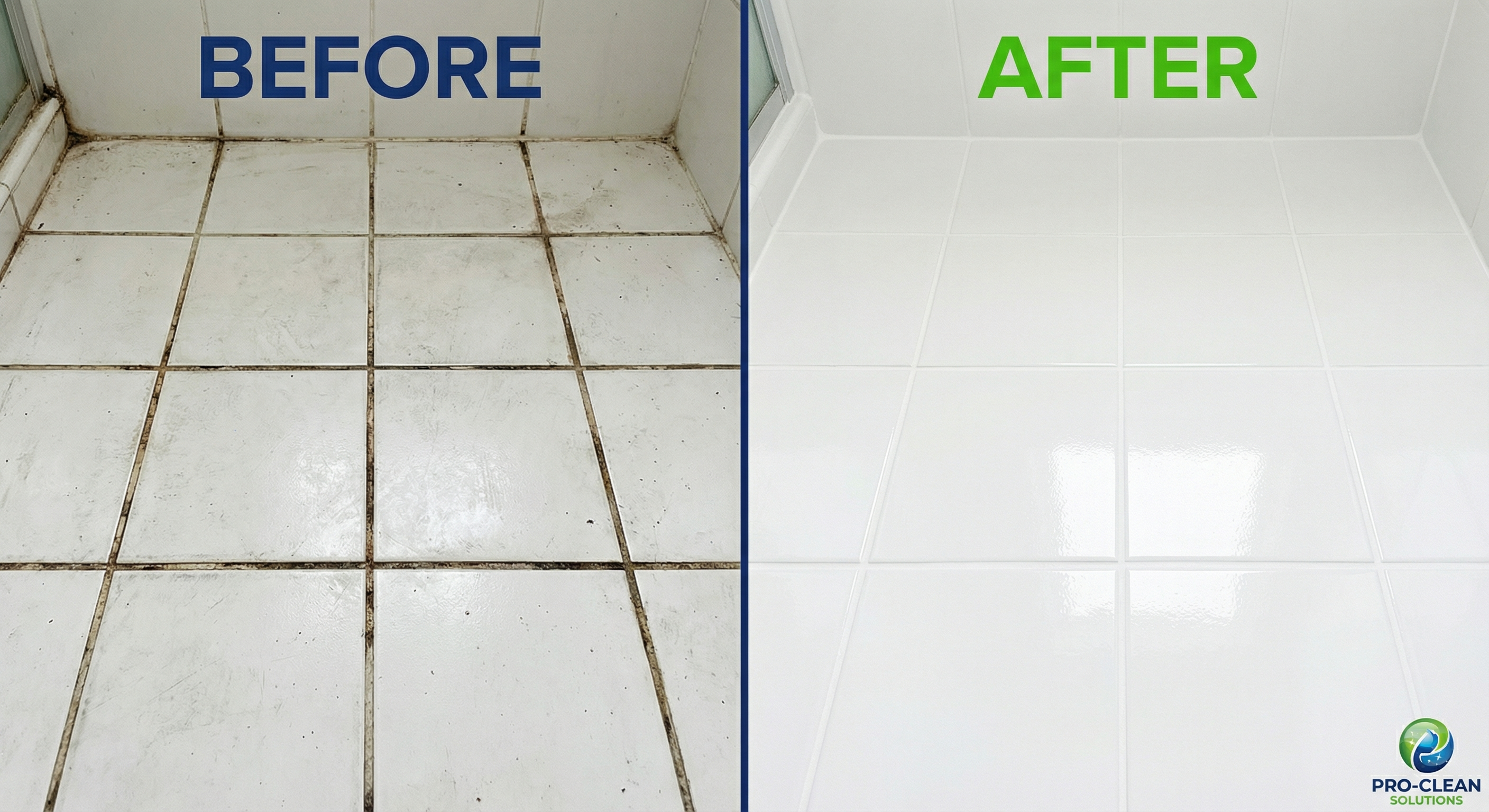 Tile and grout before and after cleaning